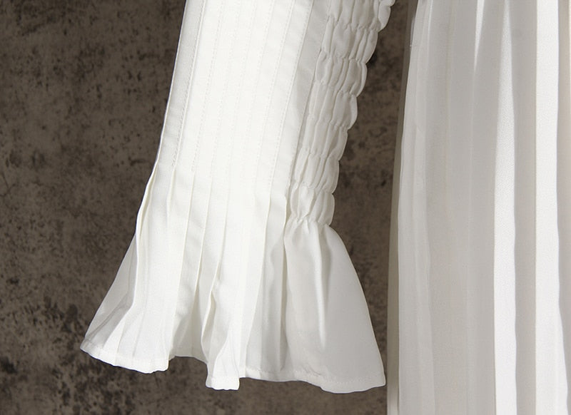 Vintage Pleated  Flare Long Sleeve Dress