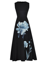 Load image into Gallery viewer, Pearl  O-neck Fashion Sleeveless High waist Floral Print Midi Dress