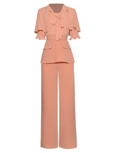 Load image into Gallery viewer, Amalia Cloak O-neck Short-sleeve Sashes Slim Top＋Stretch Wide-leg Trousers Fashion three-piece suit