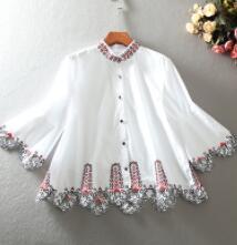 Hollowed Out Embroidered Flare Sleeve Loose A Line Ruffles Top