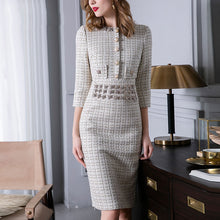 Load image into Gallery viewer, Crystal  Button  Tweed Dress