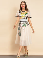 Load image into Gallery viewer, Royalty Runway Midi Dress Butterfly Sleeve Sequined Embroidery Ladies Slim A-Line Dresses