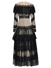 Load image into Gallery viewer, Valeria Long sleeve Lace Cascading Ruffle Vintage Mesh Dresses