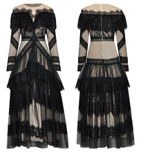 Load image into Gallery viewer, Valeria Long sleeve Lace Cascading Ruffle Vintage Mesh Dresses