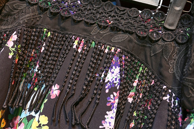 Viviana  Flower Print Embroidery Blouse + Ruffles Mini Skirt Casual 2 Piece Set