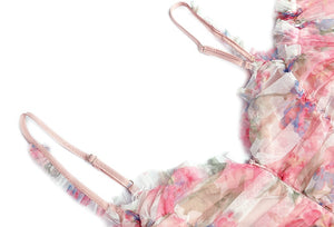 Lilian Mesh  Spaghetti Strap Floral print Elegant Maxi Party Dress