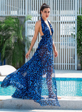 Load image into Gallery viewer, Azure V-Neck Open Back Cut Out Leopard Chiffon Long Summer Dress