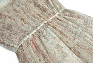 Ciana Long sleeve Belt Printed High waist Mesh Party Midi Dress