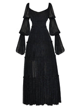 Load image into Gallery viewer, Ariana Square collar Black Flare Sleeve Elastic waist Dress