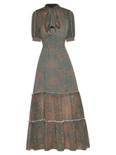 Load image into Gallery viewer, Zola Elastic waist Women&#39;s Elegant Puff sleeve Floral print Vintage Chiffon Dress