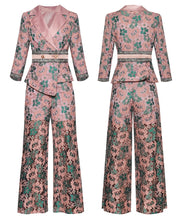 Load image into Gallery viewer, Sofia Autumn Winter Women 3/4 sleeve  Asymmetrical Suit Tops+Straight trousers Lace Print Two-piece suit