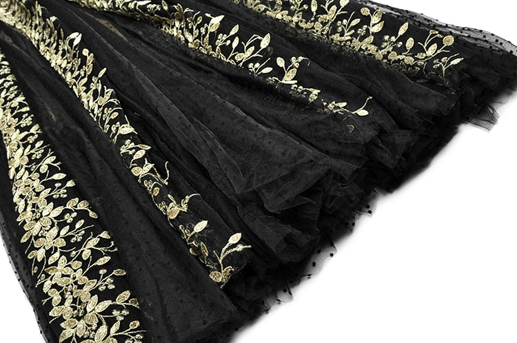 River Lace V-Neck Embroidery Vintage polka dot Mesh Long Dress