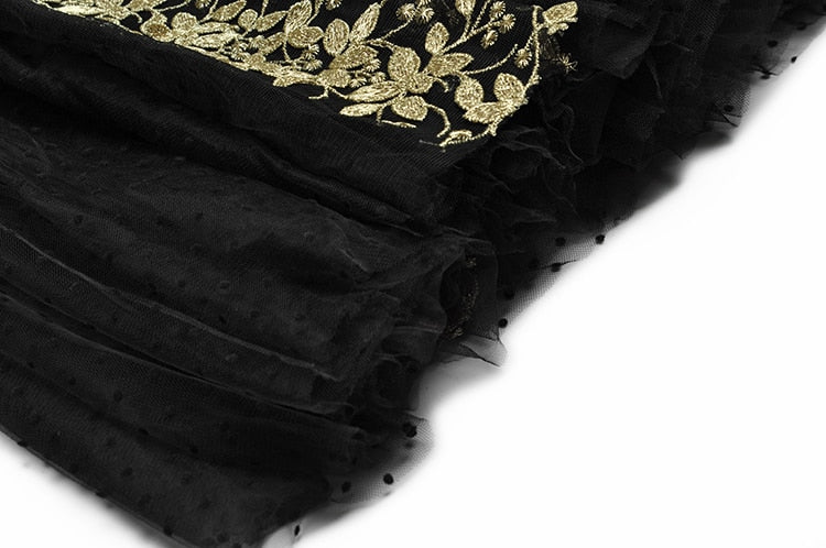 River Lace V-Neck Embroidery Vintage polka dot Mesh Long Dress