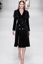 Load image into Gallery viewer, Lace Cloak Long sleeve Double-breasted black Velvet Windbreaker Coat