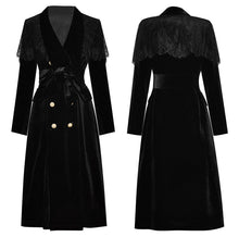 Load image into Gallery viewer, Lace Cloak Long sleeve Double-breasted black Velvet Windbreaker Coat