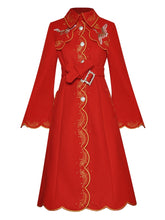 Load image into Gallery viewer, Gold Line Embroidery   lace-up Flare Sleeve Overcoat