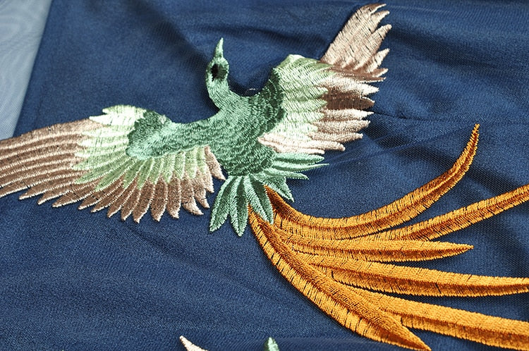 Maya Mesh Little bird Embroidery Vintage Dresses