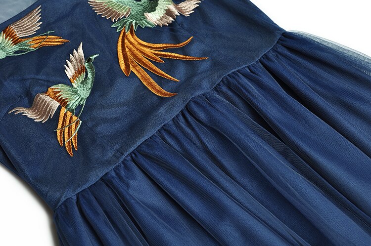 Maya Mesh Little bird Embroidery Vintage Dresses
