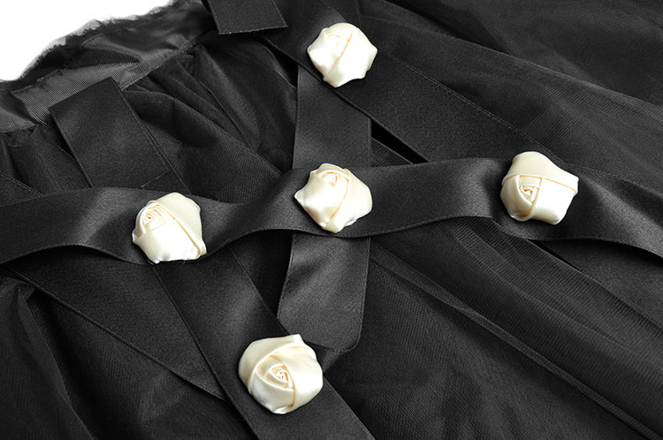 معطف قصير مزين بأكمام طويلة من هافانا + مجموعة تنانير شبكية غير متماثلة مكونة من قطعتين