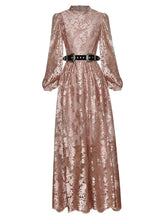 Load image into Gallery viewer, Amara Lantern Sleeve Sashes Floral Embroidery Vintage  Dress