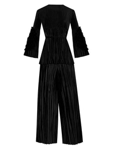 Chantae Blare Sleeve Sashes Top and Loose Wide Leg pants Two Piece Set