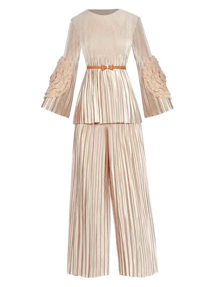 Chantae Blare Sleeve Sashes Top and Loose Wide Leg pants Two Piece Set