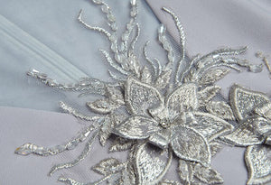 Sloan Mesh Beaded Flower applique Slim  Mermaid Midi Dress