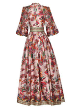 Load image into Gallery viewer, Coralie Stand Collar Puff sleeve Floral Print Vintage Maxi Dress