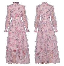 Load image into Gallery viewer, Esme Autumn Pink Mesh  Stand Collar Dress
