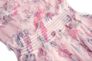 Esme Autumn Pink Mesh  Stand Collar Dress