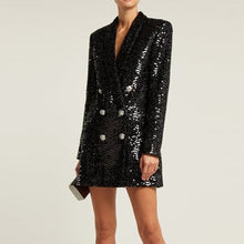 Load image into Gallery viewer, Shawl Collar Glitter Sequined Long Runway Black Blazer