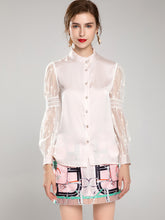 Load image into Gallery viewer, Julia Splicing lantern Sleeve Pink Shirt and Print Skirts 2 Pieces Set