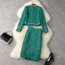 Load image into Gallery viewer, Claudia Sequins Woolen Jacket Coat with Skirt 2 Piece Set