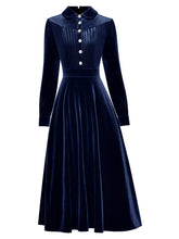 Load image into Gallery viewer, Carmen Turn-down Collar Single-breasted Long Sleeve Velvet Dress