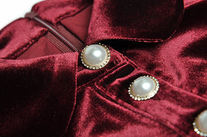 Carmen Turn-down Collar Single-breasted Long Sleeve Velvet Dress