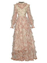 Load image into Gallery viewer, Josefa Ruffle Flower Embroidery Printing Long Holiday Party Dress