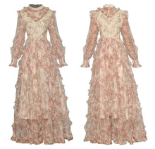 Load image into Gallery viewer, Josefa Ruffle Flower Embroidery Printing Long Holiday Party Dress