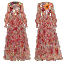 Load image into Gallery viewer, Candela Lantern Sleeve Ruffle Flower Embroidery Maxi  Dress