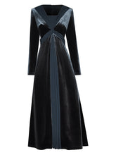 Load image into Gallery viewer, Renata Velvet Midi Dress Women&#39;s Square Collar Long Sleeve Patchwork Pleated Party Dress