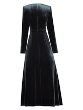 Load image into Gallery viewer, Renata Velvet Midi Dress Women&#39;s Square Collar Long Sleeve Patchwork Pleated Party Dress
