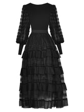 Load image into Gallery viewer, Oceane V-Neck lantern Sleeve Knitted Top＋Mesh Skirt Two Pieces Set