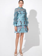 Load image into Gallery viewer, Blue Flower Print Ruffle Lace Dress