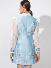 Load image into Gallery viewer, Embroidery Turn-down Collar Long sleeve Beading Printed Dress