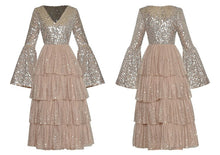 Load image into Gallery viewer, Maya Luxury Sequins V-neck Flare Sleeve Gorgeous Mesh Party Cake Layered Dress