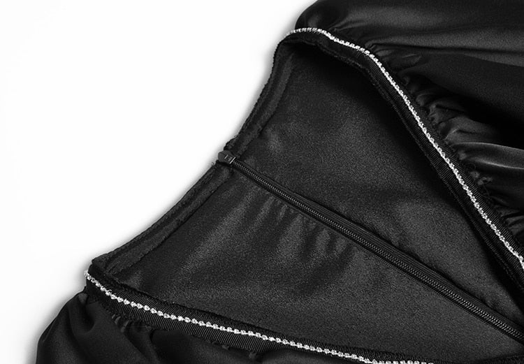 Ninette Black Velvet Pencil V-Neck Flare Sleeve Beading Dress