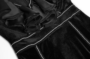Ninette Black Velvet Pencil V-Neck Flare Sleeve Beading Dress