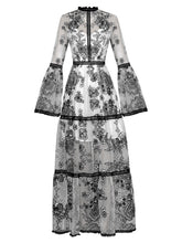 Load image into Gallery viewer, Lea O-Neck Flare Sleeve polka dot Flowers Embroidery Vintage Party Dress