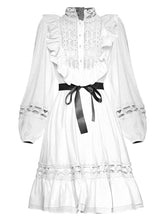 Load image into Gallery viewer, Louise  Lantern sleeve Hollow out Belted Elegant White Short Dress Vestidos