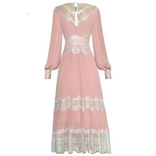 Load image into Gallery viewer, Violette Lantern Sleeve Lace Splicing Pleated Elegant Pink Party Dress Vestidos