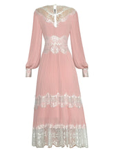 Load image into Gallery viewer, Violette Lantern Sleeve Lace Splicing Pleated Elegant Pink Party Dress Vestidos